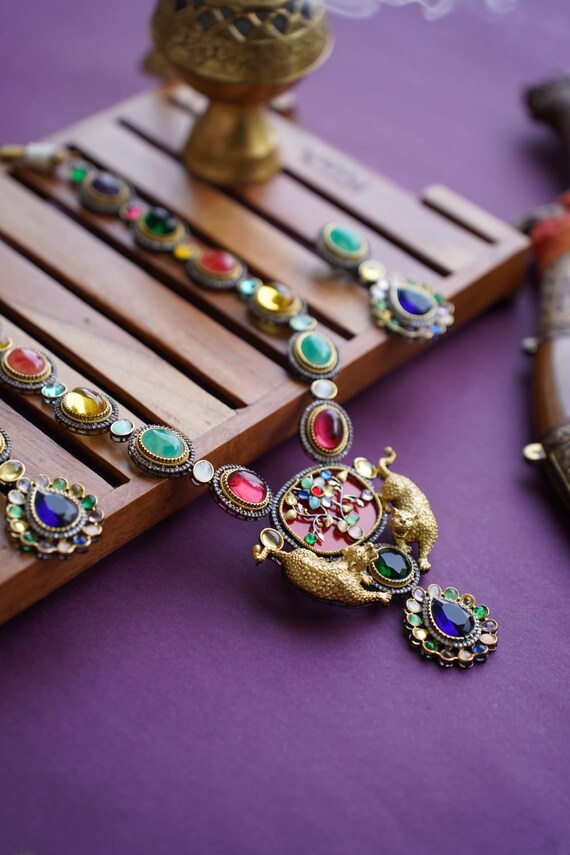 Handmade Sabyasachi Inspired Necklace Set, Gold Plated Bridal Jewelry