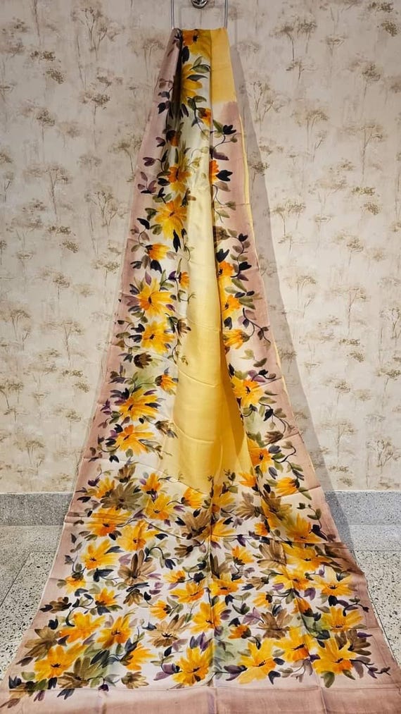 Handloom Katan Silk Saree, Bishnupur Block Print, Dual Tone Weaving