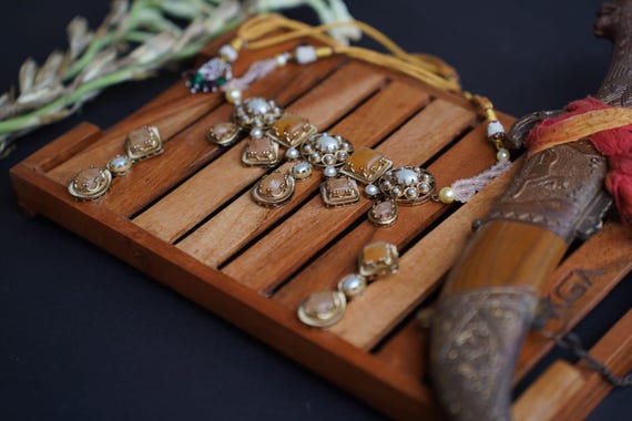 Sabyasachi Inspired Necklace Set, Gold Plated Stone Jewelry, Bridal Haldi