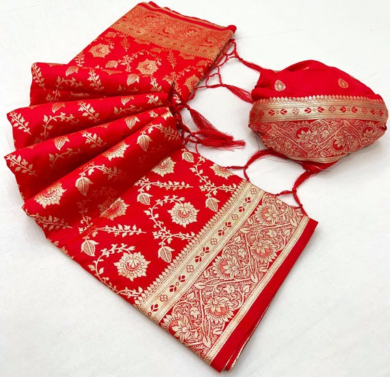 Katan Zari Silk Saree, Handloom Banarasi Weaving, Wedding Saree