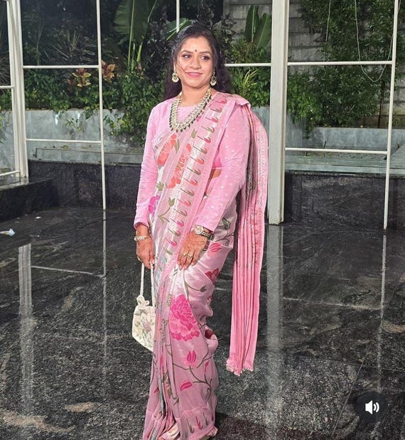 Handloom Banarasi Tussar Silk Saree, Paithani Border, Kalamkari Floral Print