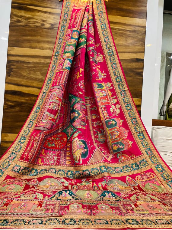 Pashmina Gajji Silk Saree, Pure Jari Weaving, Handloom Sari