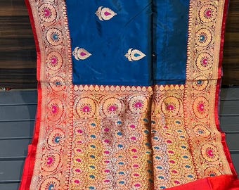 Extraordinary Handcrafted Traditional Banarasi Katan Silk Saree, Luxurious Metallic Sona Rupa Wedding Masterpiece