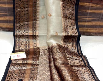 Kora Banarasi Silk Saree | Handloom Maheen Work Kalakari Design (Silkmark Certified)