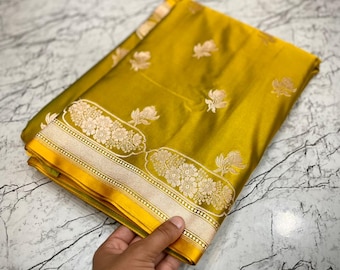 Handloom Banarasi Katan Silk Saree, Tussar Border