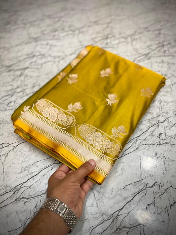 Handloom Banarasi Katan Silk Saree, Tussar Border