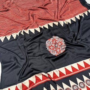 Sari de seda modal com lantejoulas, estampa abstrata de folhas, ideal para festas, raves e casamentos.