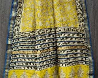 Maheshwari Cotton Silk Saree, Kalamkari Flower Print, Handloom Wedding Saree