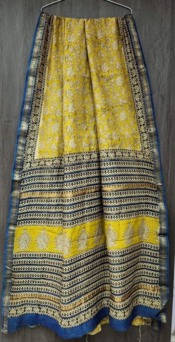 Maheshwari Cotton Silk Saree, Kalamkari Flower Print, Handloom Wedding Saree