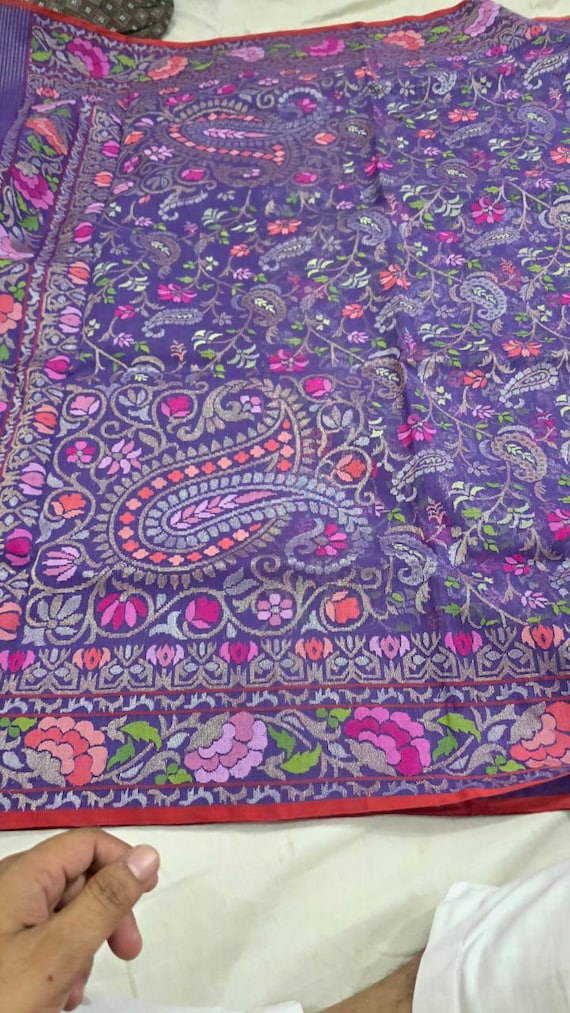 Real Gold Zari Jamdani Silk Saree, Kadhua Banarasi Handloom