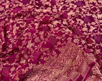 Handloom Banarasi Khaddi Georgette Saree, Bandhej Silk Weave