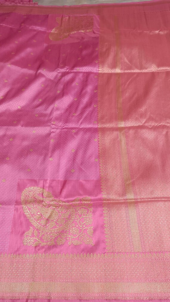 Real Gold Zari Jamdani Silk Saree - Handloom Banarasi Wedding Saree