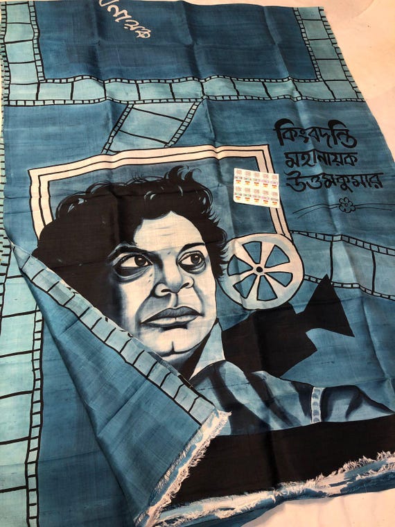 Muga tussar Silk Saree, Wedding Blouse Saree, Abstract Kalamkari Flower Handloom pen brush