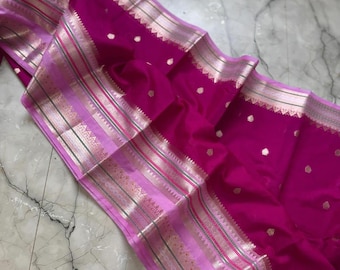 Banarasi Khaddi pure soft georgette Saree, all Zari weaving with hand brush dye Saree banarasi border, silk mark.