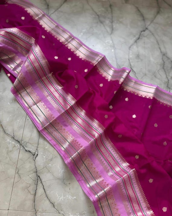 Banarasi Khaddi pure soft georgette Saree, all Zari weaving with hand brush dye Saree banarasi border, silk mark.