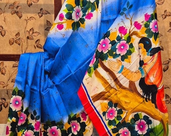 Handloom Katan Silk Saree, Bishnupur Block Print, Wedding Sona Ropa