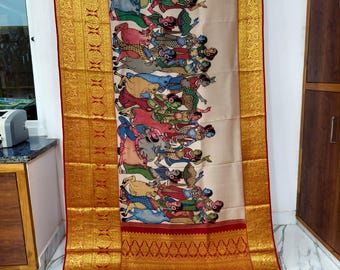 Handloom Pen kalamkari Kancheepuram Silk Saree | Pure Zari Bridal Pattu