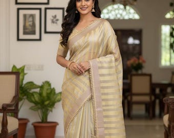 Kora Tissue Weaving Saree, Resham Varanasi Silk, Handloom Banarasi Border