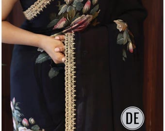 3D Floral Pure Handloom Chiffon Silk Saree | Elite Designer Border | Party Wrap