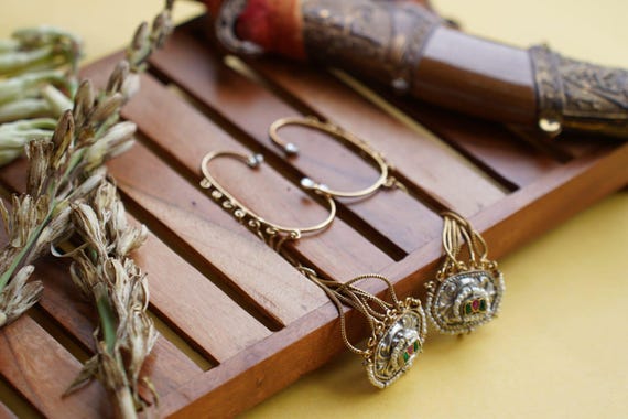 Handmade Brass Jhumka Ear Chains | Gold-Tone Indian Hair Jewelry