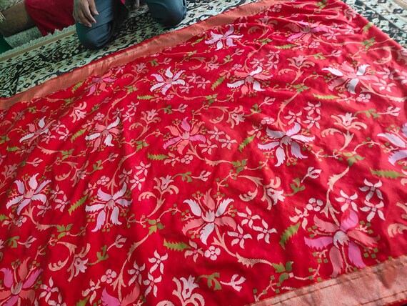 Handloom Katan Silk Saree, Real Gold Zari, Banarasi Muniya Border