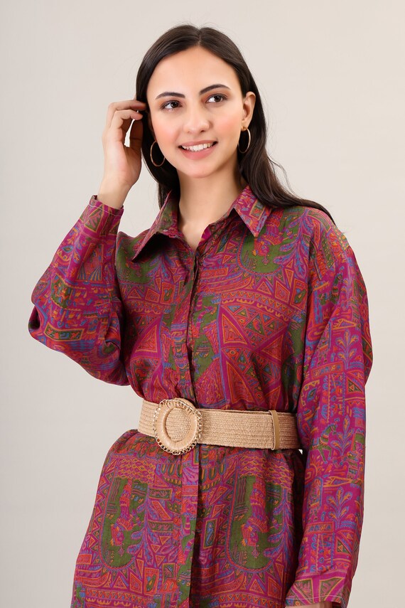 Printed Silk Boho Maxi Dress, Psychedelic Flare Dress