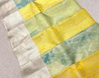 Pastel Tissue Silk Saree | Silver Zari Floral Brocade, Metallic Border, Indian Wedding Sari