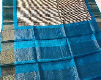 Hand-Painted Tussar Silk Saree: Artisan Certified Handloom Wrap Wedding Gift Sari