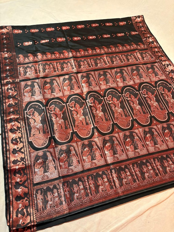 Handloom Katan Baluchari Silk Saree, Dual Tone Wedding Saree