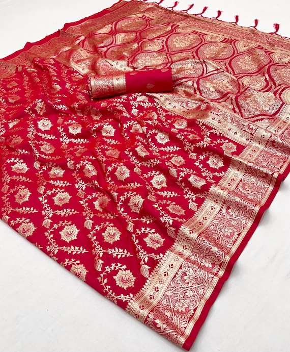 Katan Zari Silk Saree, Handloom Banarasi Weaving, Wedding Saree