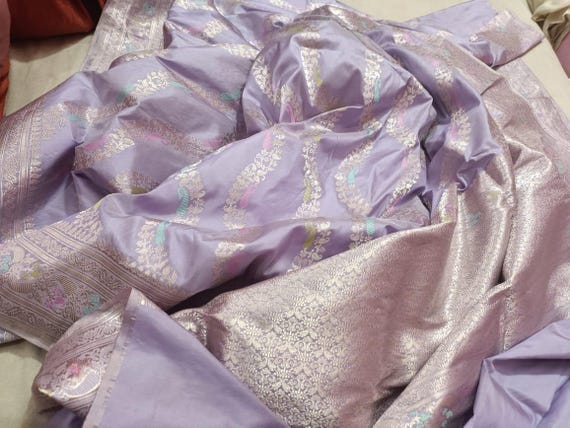 Handloom Katan Silk Saree, Banarasi Tussar Border, Meenakari Design