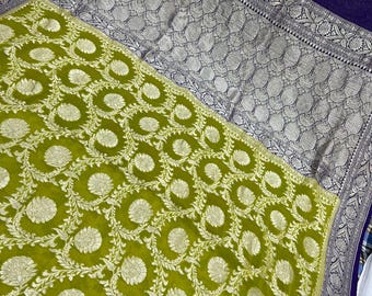 Handloom Banarasi Khaddi Georgette Saree, Silk Mark Certified