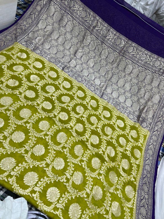 Handloom Banarasi Khaddi Georgette Saree, Silk Mark Certified