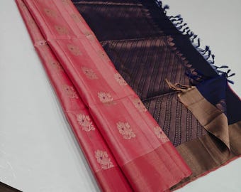 Handloom brown Double Katan Silk kanjivaram Saree, Silk Mark Certified