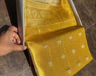 2 Gram haldi yellow Gold Kancheepuram Silk Saree: Handloom Zari Bridal Pattu