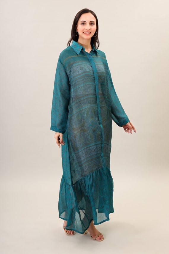 Boho Silk Maxi Dress, Psychedelic Print, Bohemian Flare