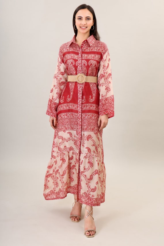 Boho Silk Maxi Dress, Psychedelic Print, Handmade