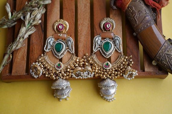 Pachi Kundan Jhumka Earrings | Boho Temple Hair Jewelry, Gold-Tone