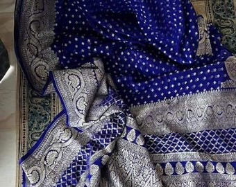 Handloom Banarasi Khaddi Georgette Saree, Pure Soft Chiffon