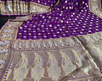 Handloom Banarasi Khaddi Georgette Bandhej Saree, Silk Mark