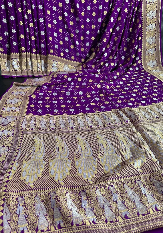 Handloom Banarasi Khaddi Georgette Bandhej Saree, Silk Mark