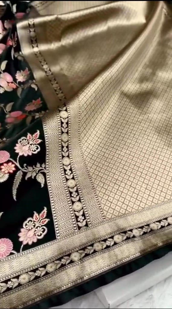 Mashru Katan Zari Silk Saree, Handloom Banarasi Weaving, Wedding Blouse