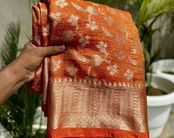 Magnificent Handwoven Varanasi Resham Tissue Silk Saree, Luminous Banarasi Bordered Authentic Bridal Masterpiece