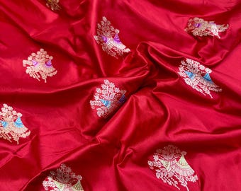 Extraordinary Handcrafted Banarasi Katan Silk Saree, Magnificent Paithani Bordered Zari Wedding Sari Masterpiece