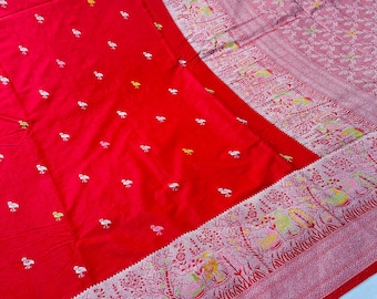 Handloom Banarasi Pattu Silk Saree, Meenakari Border, Wedding Saree