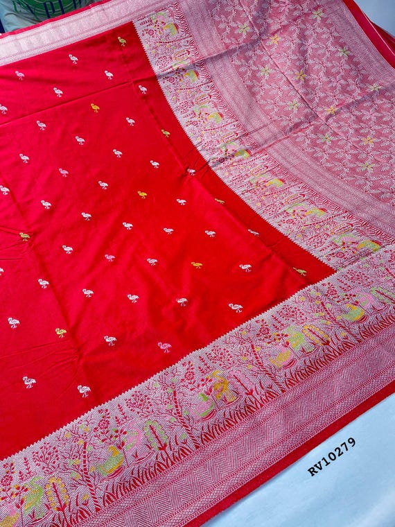 Handloom Banarasi Pattu Silk Saree, Meenakari Border, Wedding Saree