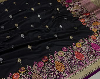 Handloom Katan Silk Saree, Wedding Zari, Meenakari Border