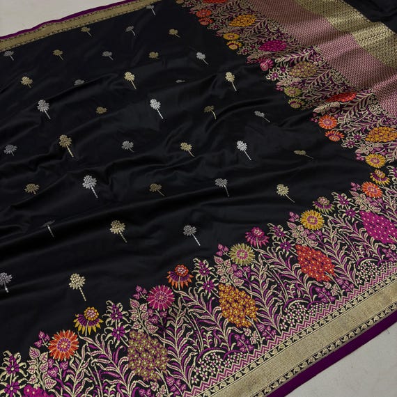 Handloom Katan Silk Saree, Wedding Zari, Meenakari Border
