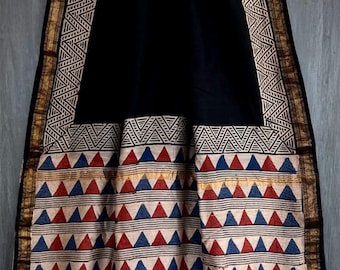 Handloom Maheshwari Silk Saree, Kalamkari Floral Print, Wedding Saree