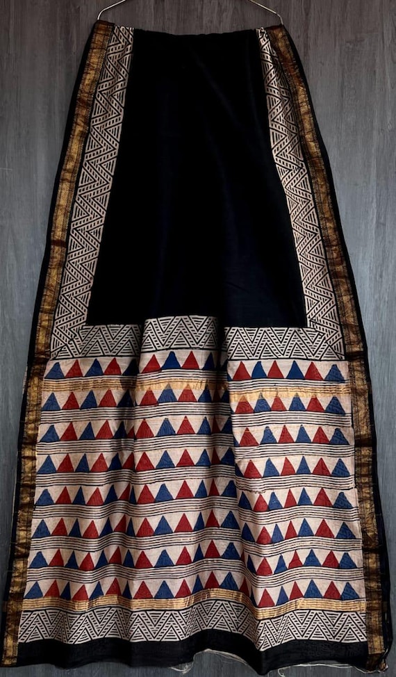 Handloom Maheshwari Silk Saree, Kalamkari Floral Print, Wedding Saree